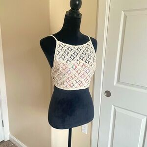 free people ivory and floral print tie around crop top size m